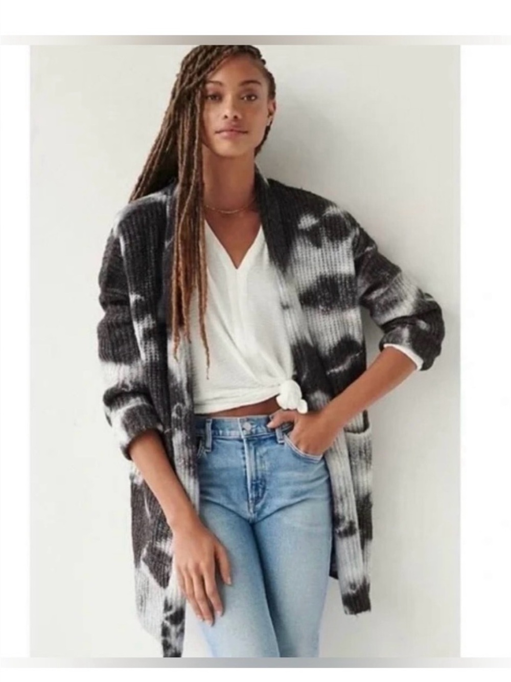 Anthropologie Avalon Tie Dye wool blend oversized slouchy Open Front Cardigan S